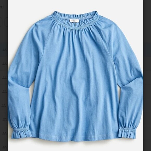 J.Crew Crewcuts Girls' ruffle long-sleeve T-shirt AMALFI BLUE Size XS (4-5) NWT! - Picture 1 of 2